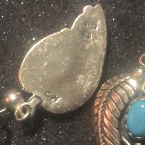 Antique Navajo Sterling Silver and Turquoise Earrings - Picture 2 of 2